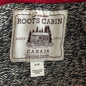 ROOTS Cabin Cardigan S Grey Oat Mix Long Line Knit Open Front Grey Shawl Collar
